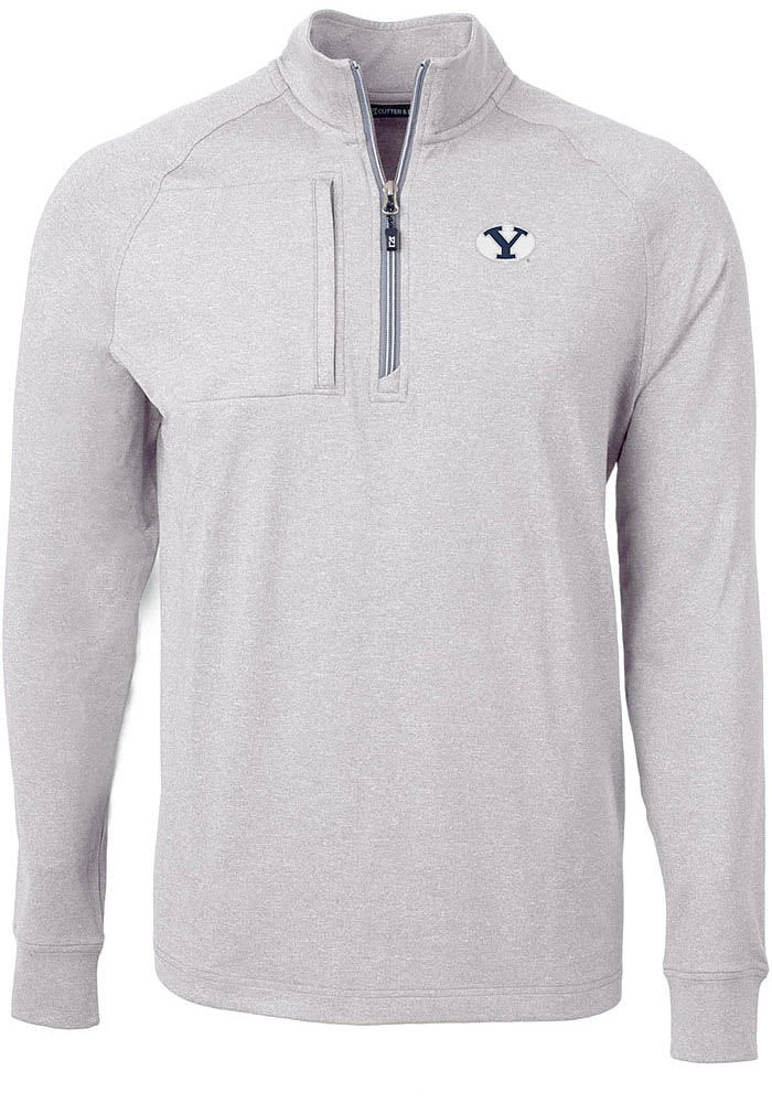 Cutter and Buck BYU Cougars Mens Grey Adapt Eco Knit Big Tall Qtr Zip