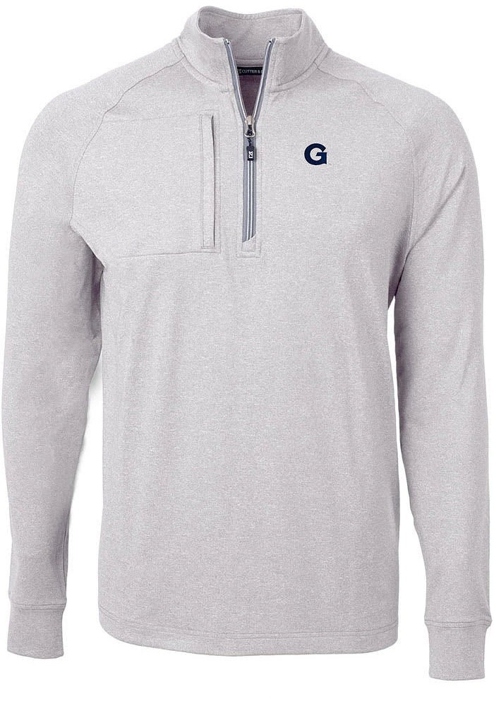 Cutter and Buck Georgetown Hoyas Mens Grey Adapt Eco Knit Big Tall Qtr Zip