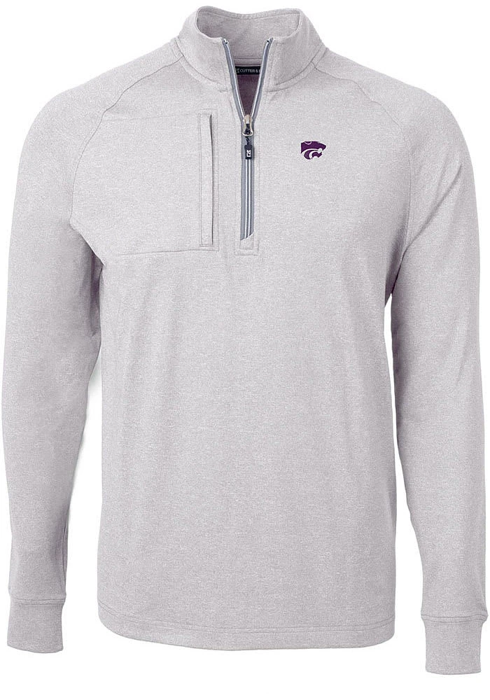 Cutter and Buck K-State Wildcats Mens Grey Adapt Eco Knit Power Cat Big Tall Qtr Zip