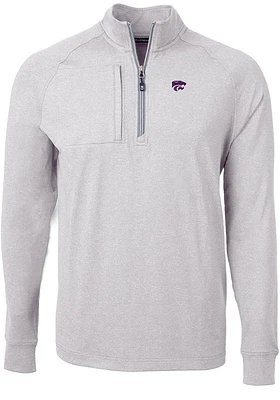 Cutter and Buck K-State Wildcats Mens Grey Adapt Eco Knit Power Cat Big Tall Qtr Zip