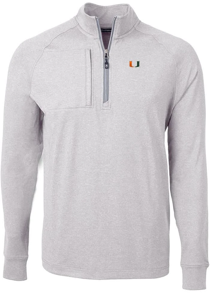 Cutter and Buck Miami Hurricanes Mens Grey Adapt Eco Knit Big Tall Qtr Zip