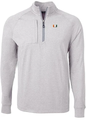 Cutter and Buck Miami Hurricanes Mens Grey Adapt Eco Knit Big Tall Qtr Zip