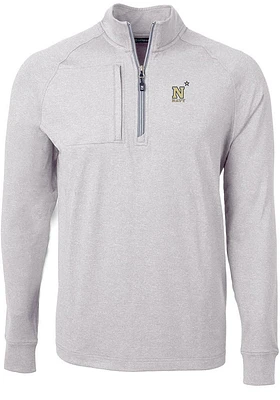 Cutter and Buck Navy Midshipmen Mens Grey Adapt Eco Knit Big Tall Qtr Zip