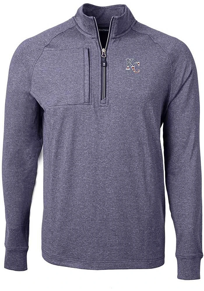 Cutter and Buck Kansas City Royals Mens Navy Blue Adapt Eco Knit Big Tall Qtr Zip