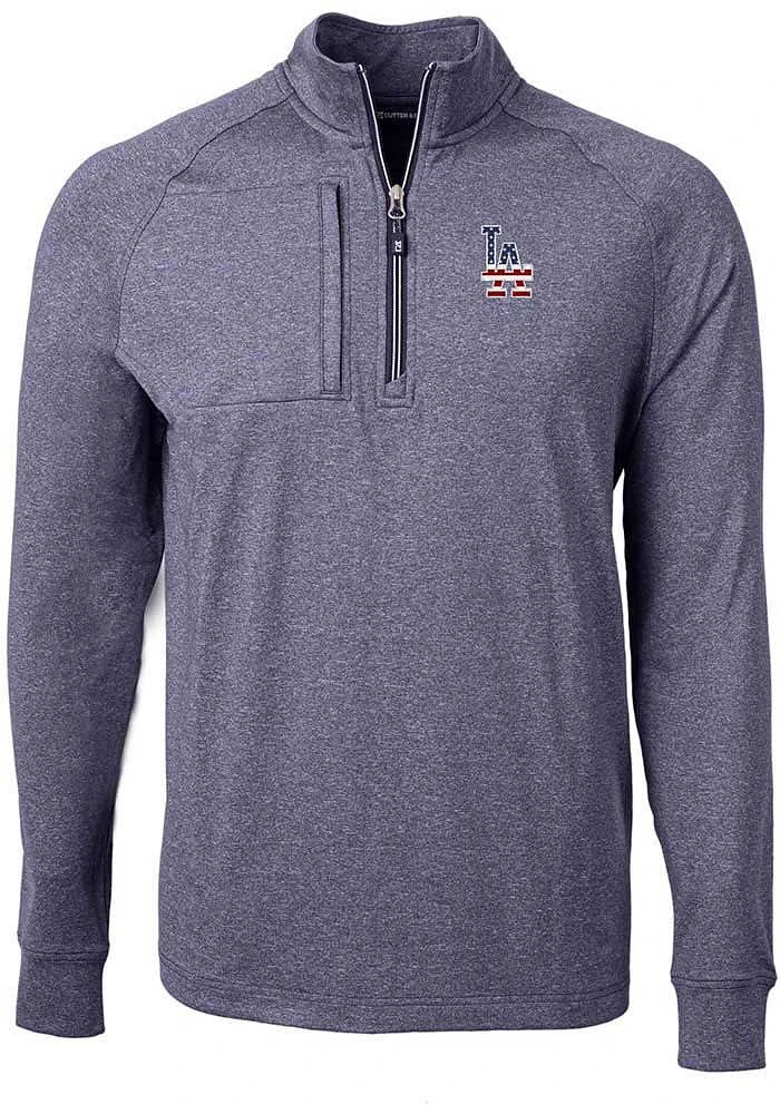 Cutter and Buck Los Angeles Dodgers Mens Navy Blue Adapt Eco Knit Big Tall Qtr Zip
