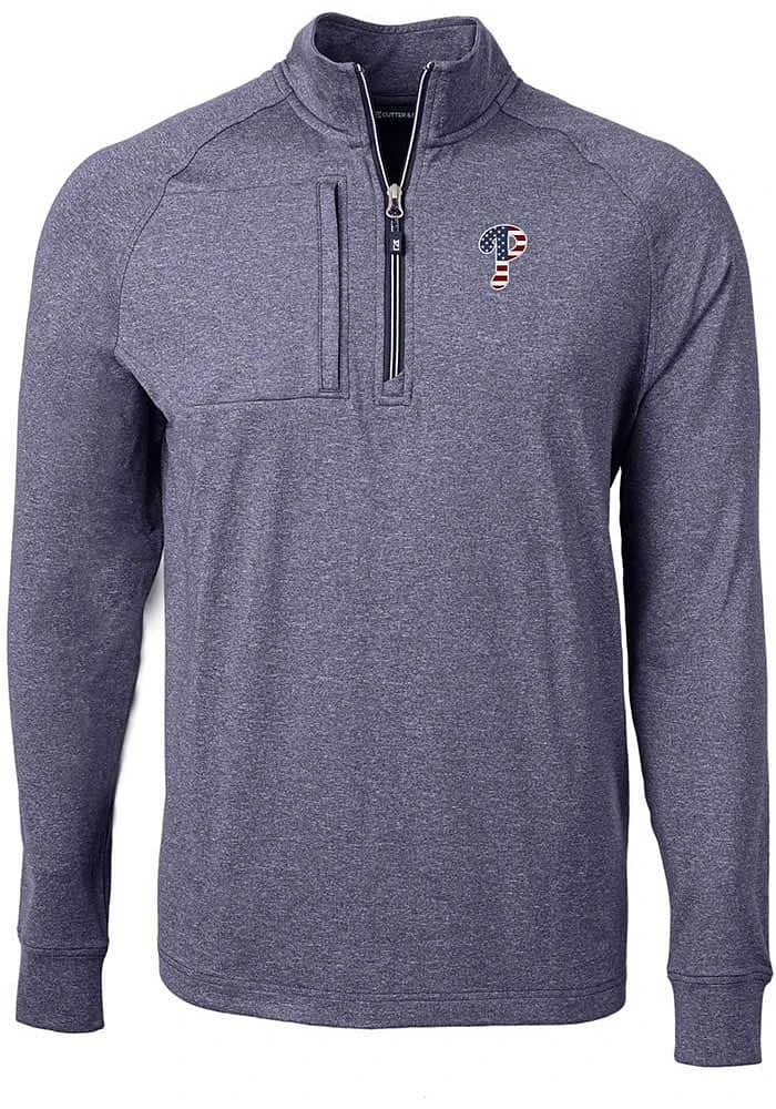 Cutter and Buck Philadelphia Phillies Mens Navy Blue Adapt Eco Knit Big Tall Qtr Zip