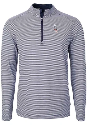 Cutter and Buck Chicago White Sox Mens Navy Blue Americana Virtue Eco Pique Stripe Big Tall Qt..