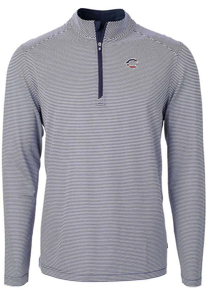 Cutter and Buck Cincinnati Reds Mens Navy Blue Americana Virtue Eco Pique Stripe Big Tall Qtr..