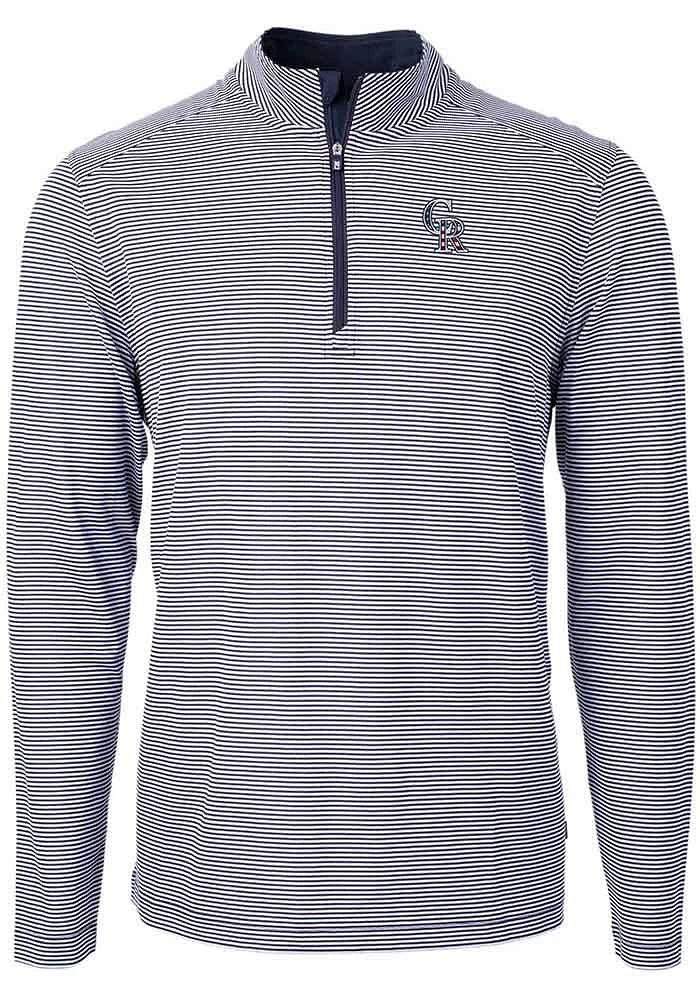 Cutter and Buck Colorado Rockies Mens Navy Blue Americana Virtue Eco Pique Stripe Big Tall Qtr..