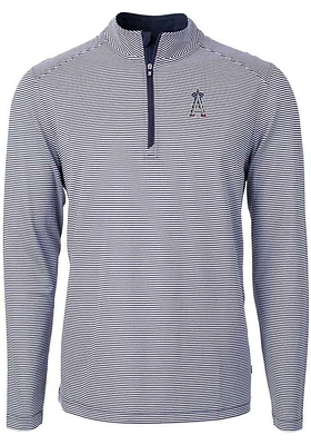 Cutter and Buck Los Angeles Angels Mens Navy Blue Americana Virtue Eco Pique Stripe Big Tall Q..
