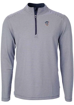 Cutter and Buck Milwaukee Brewers Mens Navy Blue Americana Virtue Eco Pique Stripe Big Tall Qt..