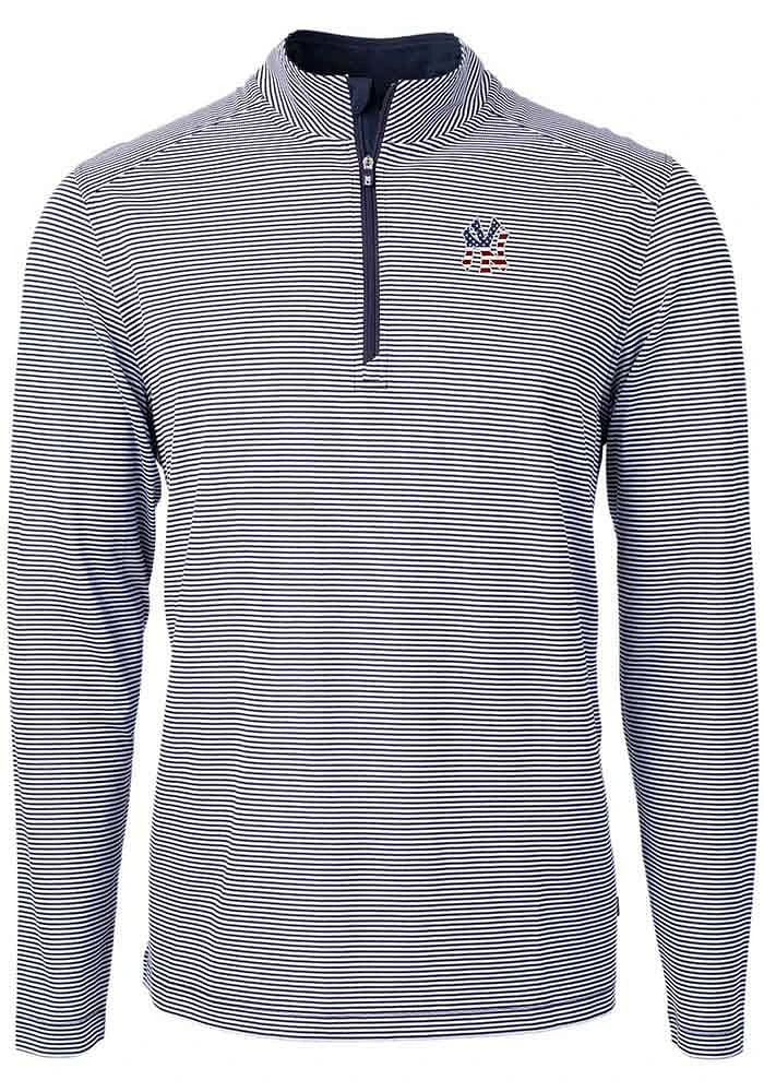 Cutter and Buck New York Yankees Mens Navy Blue Americana Virtue Eco Pique Stripe Big Tall Qtr..