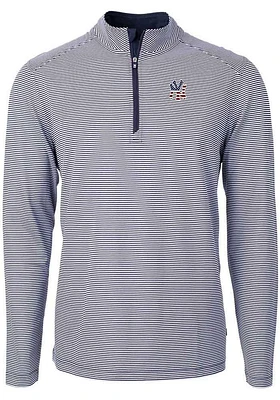 Cutter and Buck New York Yankees Mens Navy Blue Americana Virtue Eco Pique Stripe Big Tall Qtr..