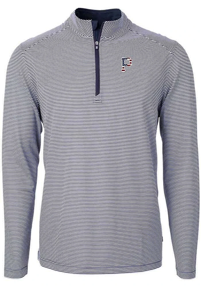 Cutter and Buck Pittsburgh Pirates Mens Navy Blue Americana Virtue Eco Pique Stripe Big Tall Q..