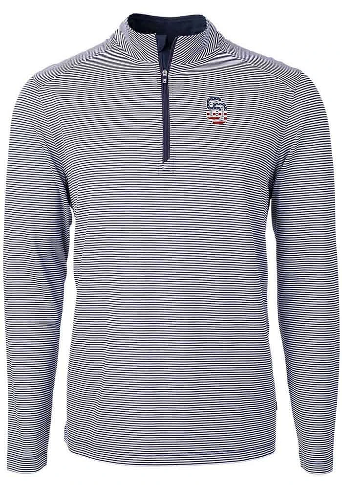 Cutter and Buck San Diego Padres Mens Navy Blue Americana Virtue Eco Pique Stripe Big Tall Qtr..