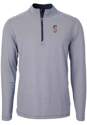 Cutter and Buck Seattle Mariners Mens Navy Blue Americana Virtue Eco Pique Stripe Big Tall Qtr..