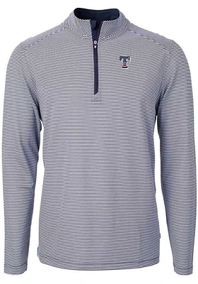 Cutter and Buck Texas Rangers Mens Navy Blue Americana Virtue Eco Pique Stripe Big Tall Qtr Zi..