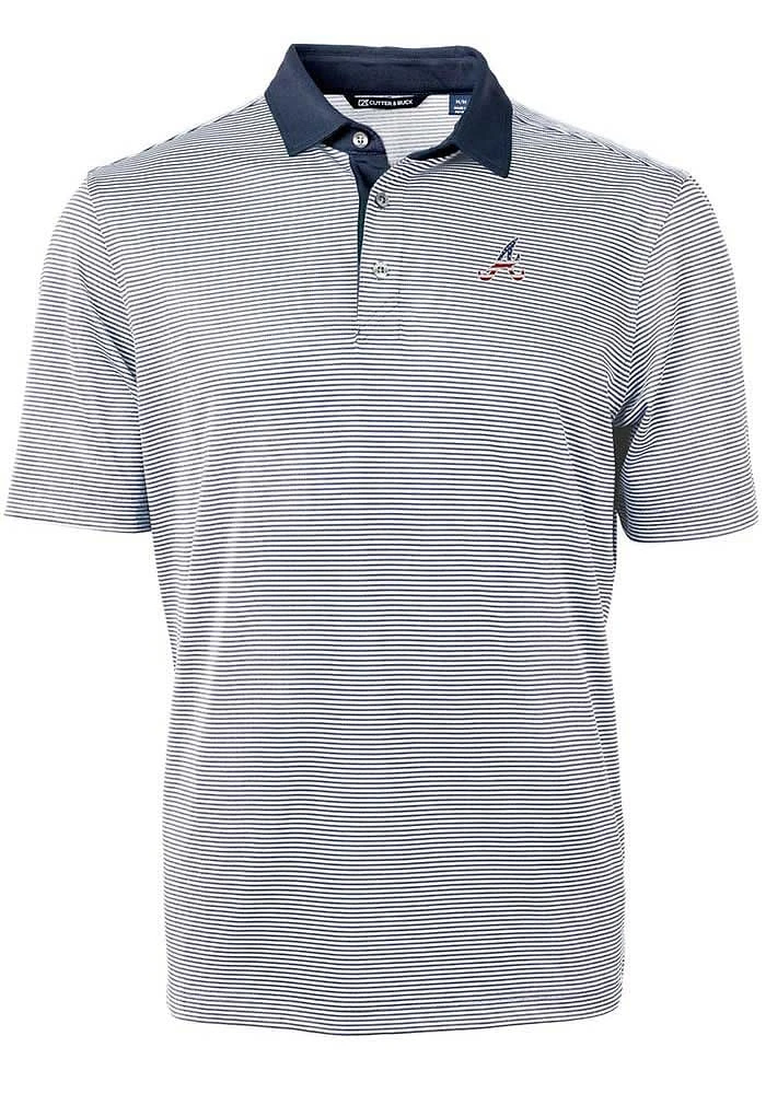 Cutter and Buck Atlanta Braves Navy Blue Virtue Eco Pique Micro Stripe Big Tall Polo