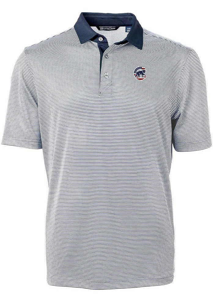 Cutter and Buck Chicago Cubs Navy Blue Virtue Eco Pique Micro Stripe Big Tall Polo