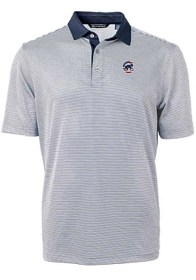 Cutter and Buck Chicago Cubs Navy Blue Virtue Eco Pique Micro Stripe Big Tall Polo