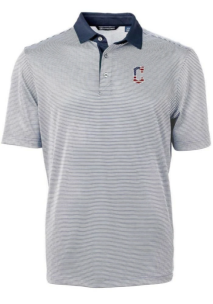 Cutter and Buck Cleveland Guardians Navy Blue Virtue Eco Pique Micro Stripe Big Tall Polo