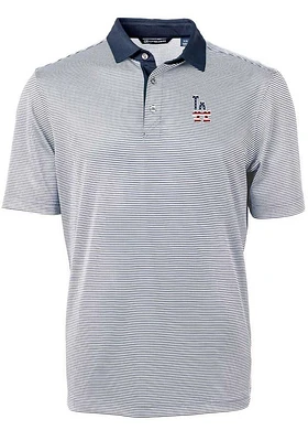 Cutter and Buck Los Angeles Dodgers Navy Blue Virtue Eco Pique Micro Stripe Big Tall Polo