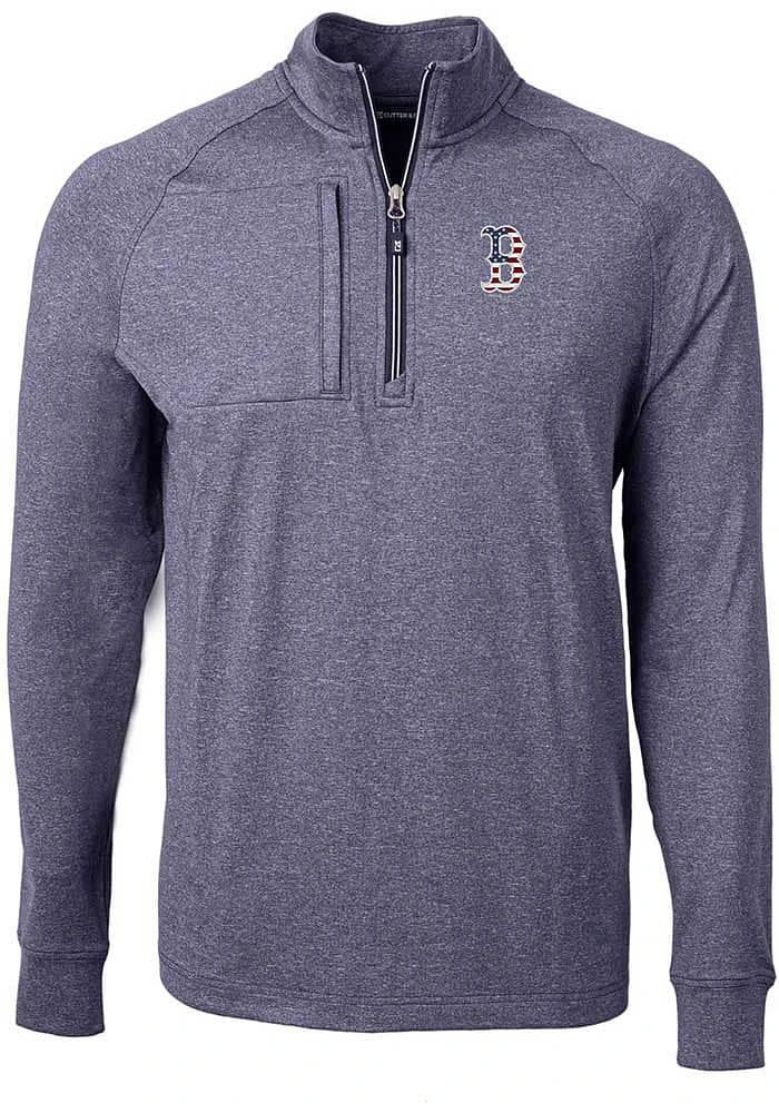 Cutter and Buck Boston Red Sox Mens Navy Blue Americana Adapt Eco Long Sleeve Qtr Zip Pullover