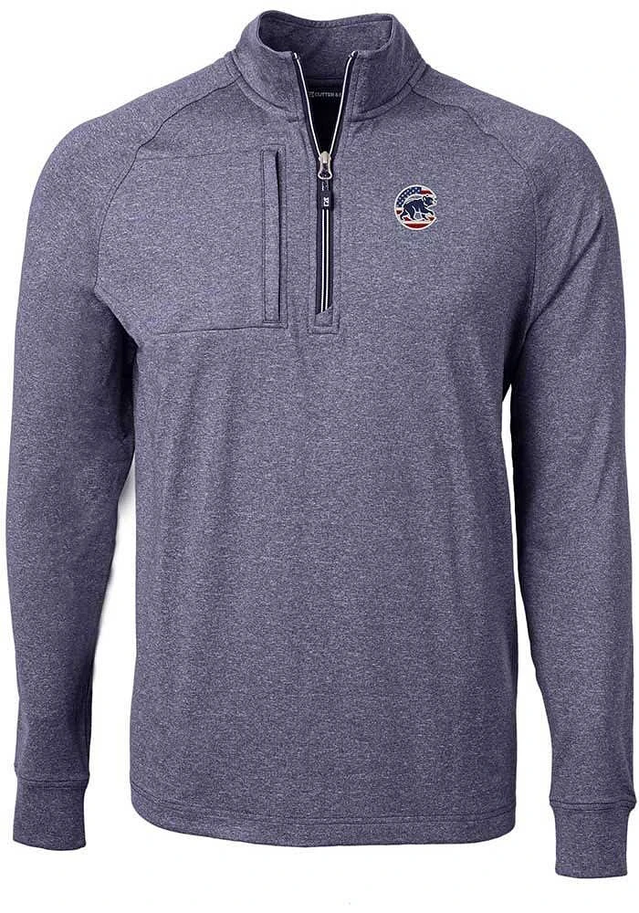Cutter and Buck Chicago Cubs Mens Navy Blue Americana Adapt Eco Long Sleeve Qtr Zip Pullover