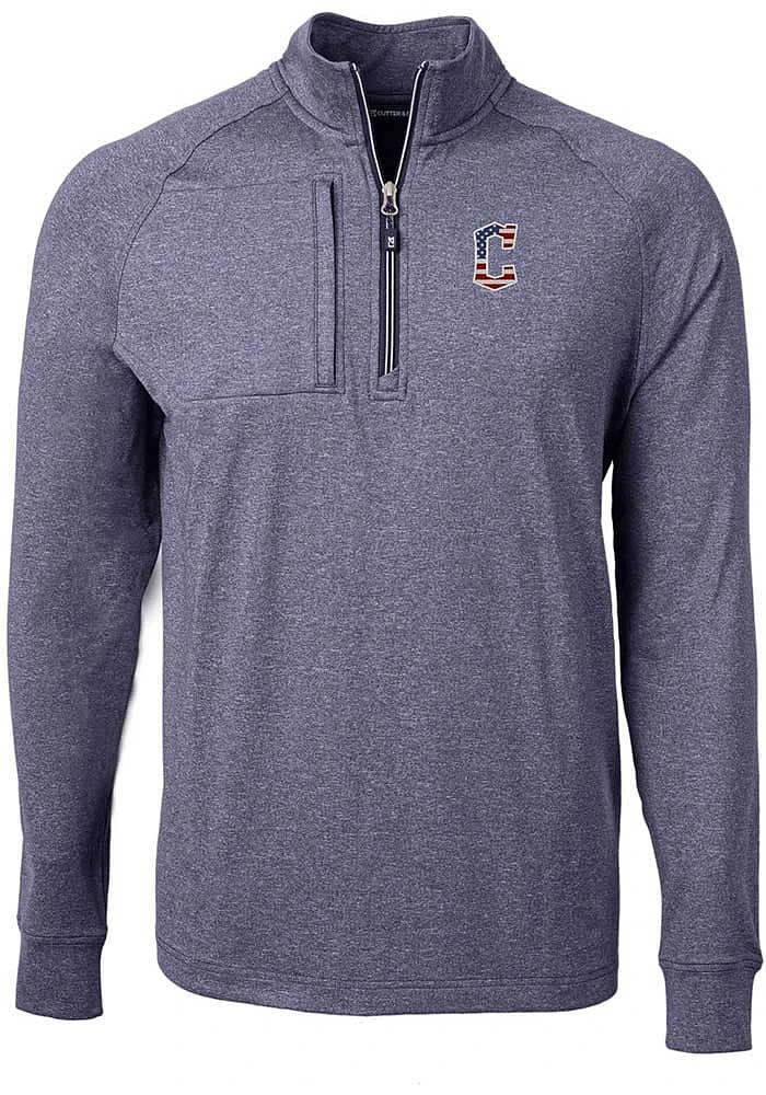 Cutter and Buck Cleveland Guardians Mens Navy Blue Americana Adapt Eco Long Sleeve Qtr Zip Pullove..