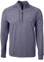 Cutter and Buck Cleveland Guardians Mens Navy Blue Americana Adapt Eco Long Sleeve Qtr Zip Pullove..