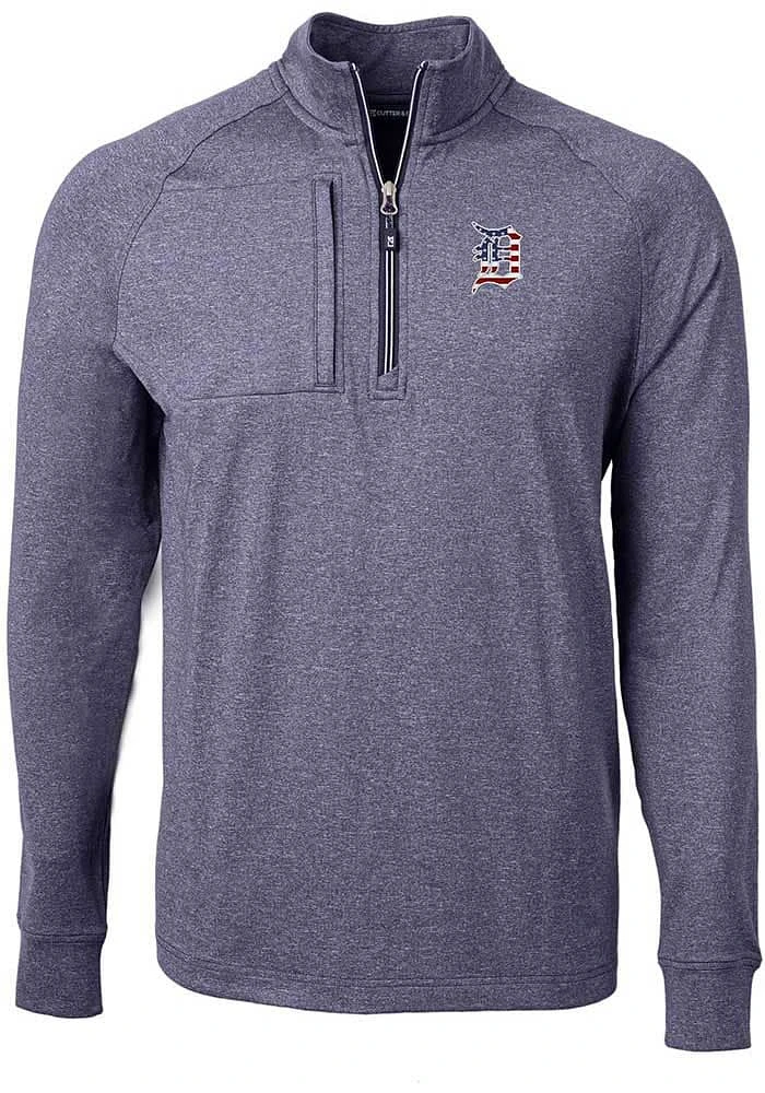 Cutter and Buck Detroit Tigers Mens Navy Blue Americana Adapt Eco Long Sleeve Qtr Zip Pullover