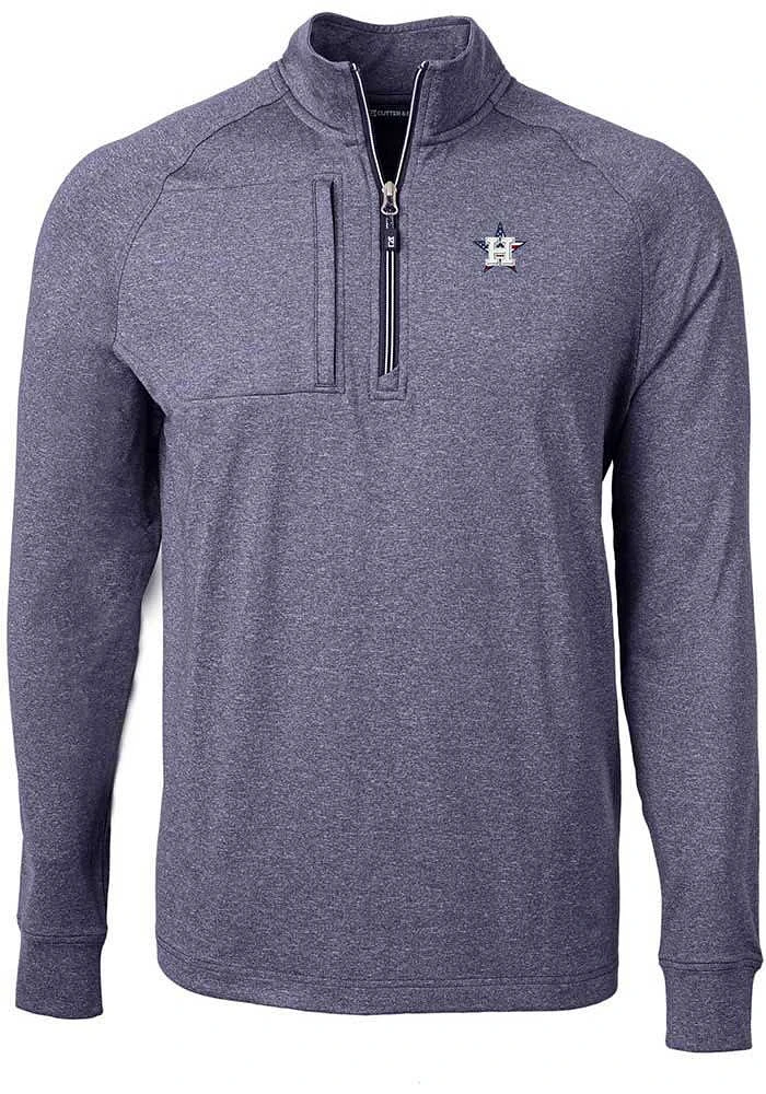 Cutter and Buck Houston Astros Mens Navy Blue Americana Adapt Eco Long Sleeve Qtr Zip Pullover