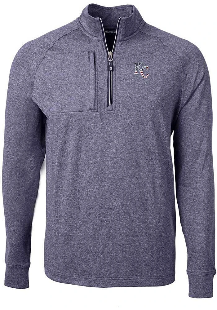 Cutter and Buck Kansas City Royals Mens Navy Blue Americana Adapt Eco Long Sleeve Qtr Zip Pullover