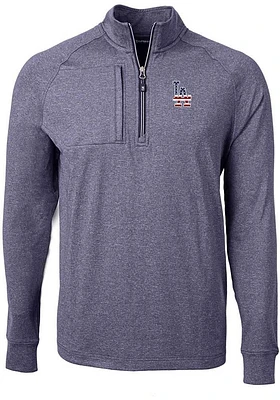 Cutter and Buck Los Angeles Dodgers Mens Navy Blue Americana Adapt Eco Long Sleeve Qtr Zip Pullove..