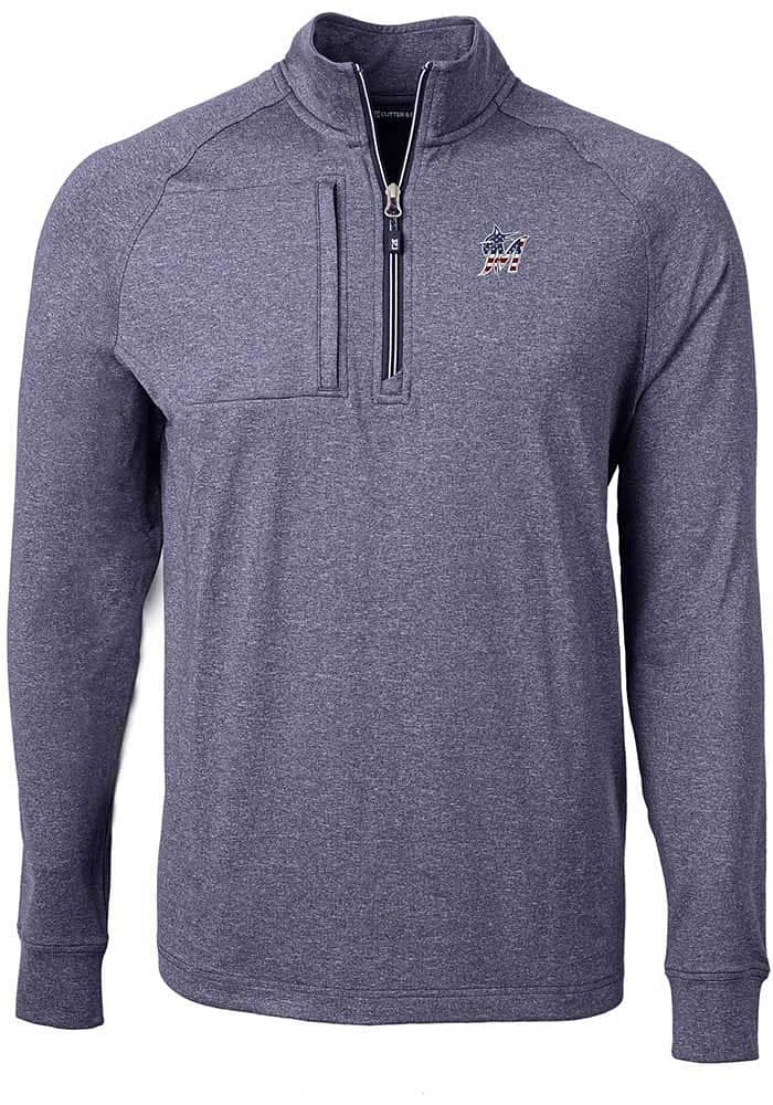 Cutter and Buck Miami Marlins Mens Navy Blue Americana Adapt Eco Long Sleeve Qtr Zip Pullover