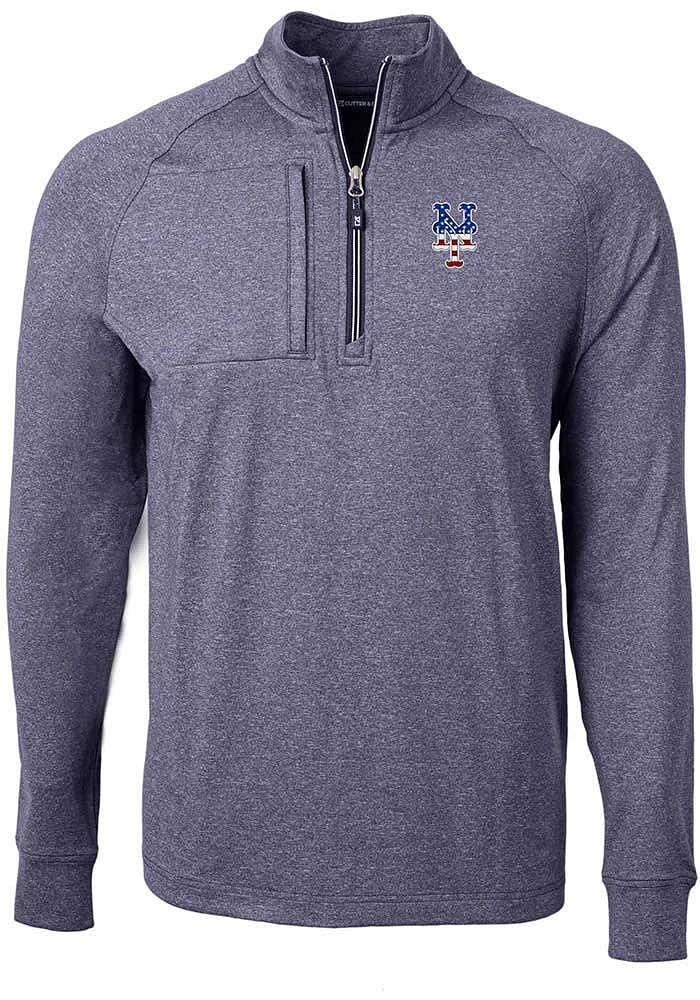 Cutter and Buck New York Mets Mens Navy Blue Americana Adapt Eco Long Sleeve Qtr Zip Pullover
