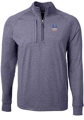 Cutter and Buck New York Mets Mens Navy Blue Americana Adapt Eco Long Sleeve Qtr Zip Pullover