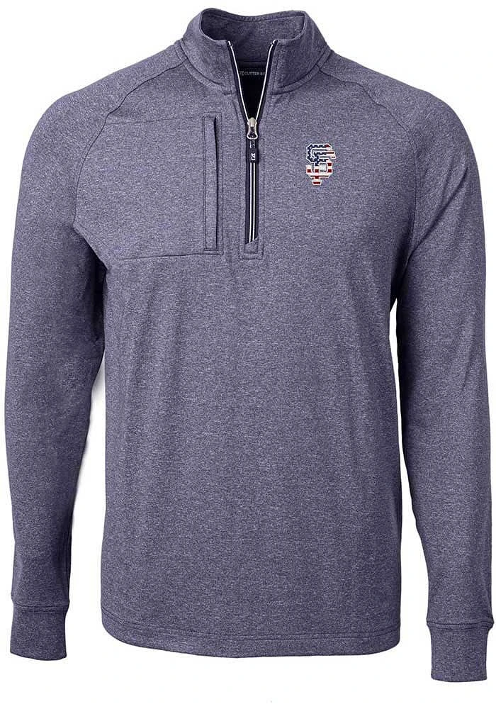 Cutter and Buck San Francisco Giants Mens Navy Blue Americana Adapt Eco Long Sleeve Qtr Zip Pullov..