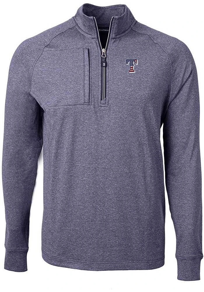 Cutter and Buck Texas Rangers Mens Navy Blue Americana Adapt Eco Long Sleeve Qtr Zip Pullover
