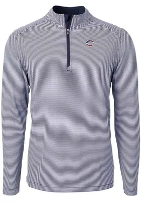 Cutter and Buck Cincinnati Reds Mens Navy Blue Virtue Eco Pique Micro Stripe Long Sleeve Qtr Zip..