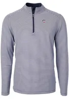 Cutter and Buck Cincinnati Reds Mens Navy Blue Virtue Eco Pique Micro Stripe Long Sleeve Qtr Zip..