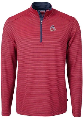 Cutter and Buck Baltimore Orioles Mens Red Virtue Eco Pique Micro Stripe Long Sleeve Qtr Zip Pullo..