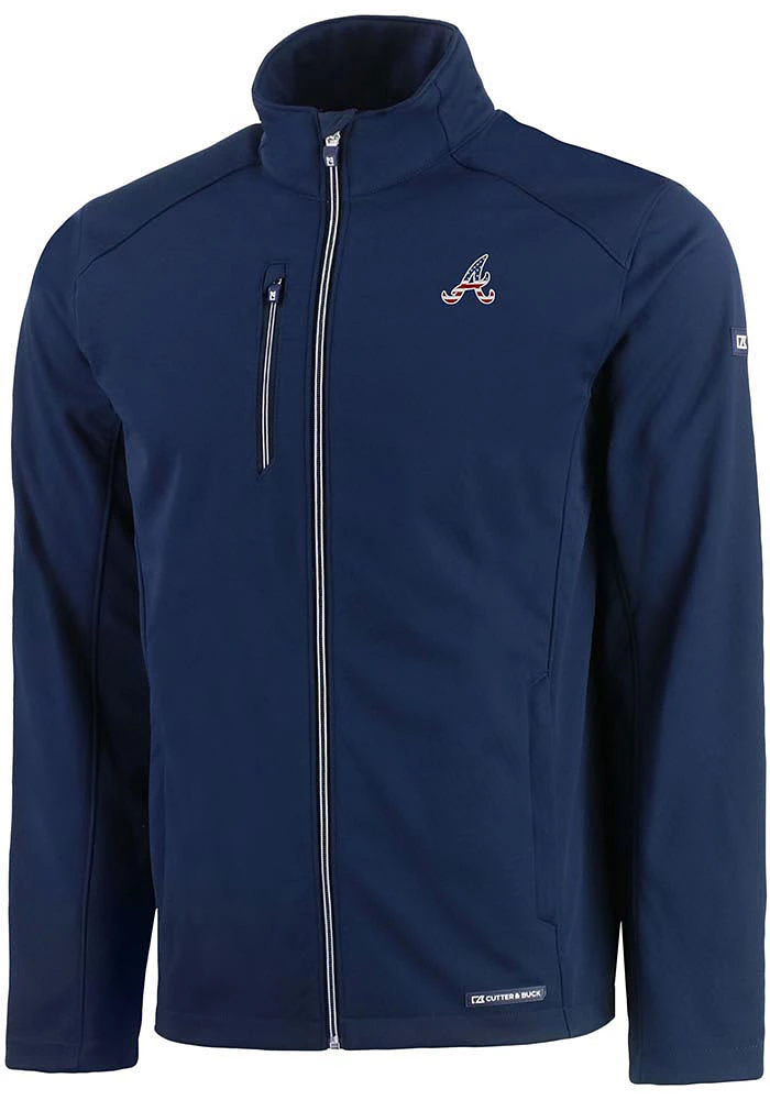 Cutter and Buck Atlanta Braves Mens Navy Blue Evoke Softshell Light Weight Jacket