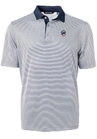 Cutter and Buck Chicago Cubs Mens Navy Blue Virtue Eco Pique Micro Stripe Short Sleeve Polo