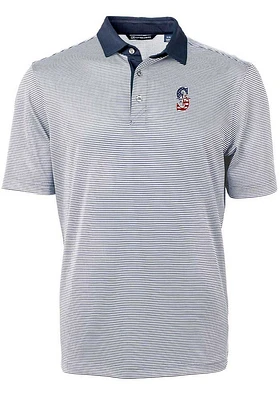 Cutter and Buck Seattle Mariners Mens Navy Blue Virtue Eco Pique Micro Stripe Short Sleeve Polo