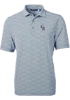 Cutter and Buck Colorado Rockies Mens Navy Blue Virtue Eco Pique Botanical Short Sleeve Polo