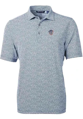 Cutter and Buck Milwaukee Brewers Mens Navy Blue Stars Stripes Virtue Eco Pique Botanical Sh..