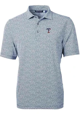 Cutter and Buck Texas Rangers Mens Navy Blue Virtue Eco Pique Botanical Short Sleeve Polo