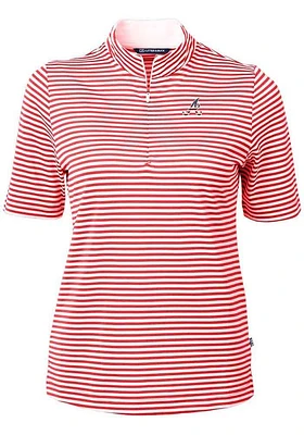 Cutter and Buck Atlanta Braves Womens Red Virtue Eco Pique Stripe Short Sleeve Polo Shirt