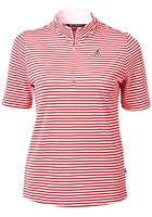 Cutter and Buck Atlanta Braves Womens Red Virtue Eco Pique Stripe Short Sleeve Polo Shirt
